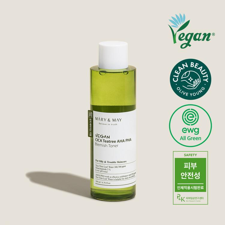 [Mary&amp;May] Vegan CICA Tea Tree AHA PHA Blemish Toner - 200ml