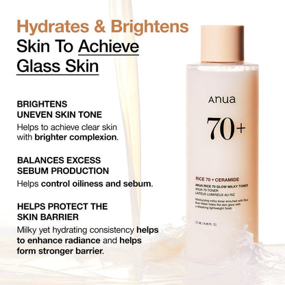 Anua RICE 70 GLOW MILKY TONER 250ml - official ANUA product image 3