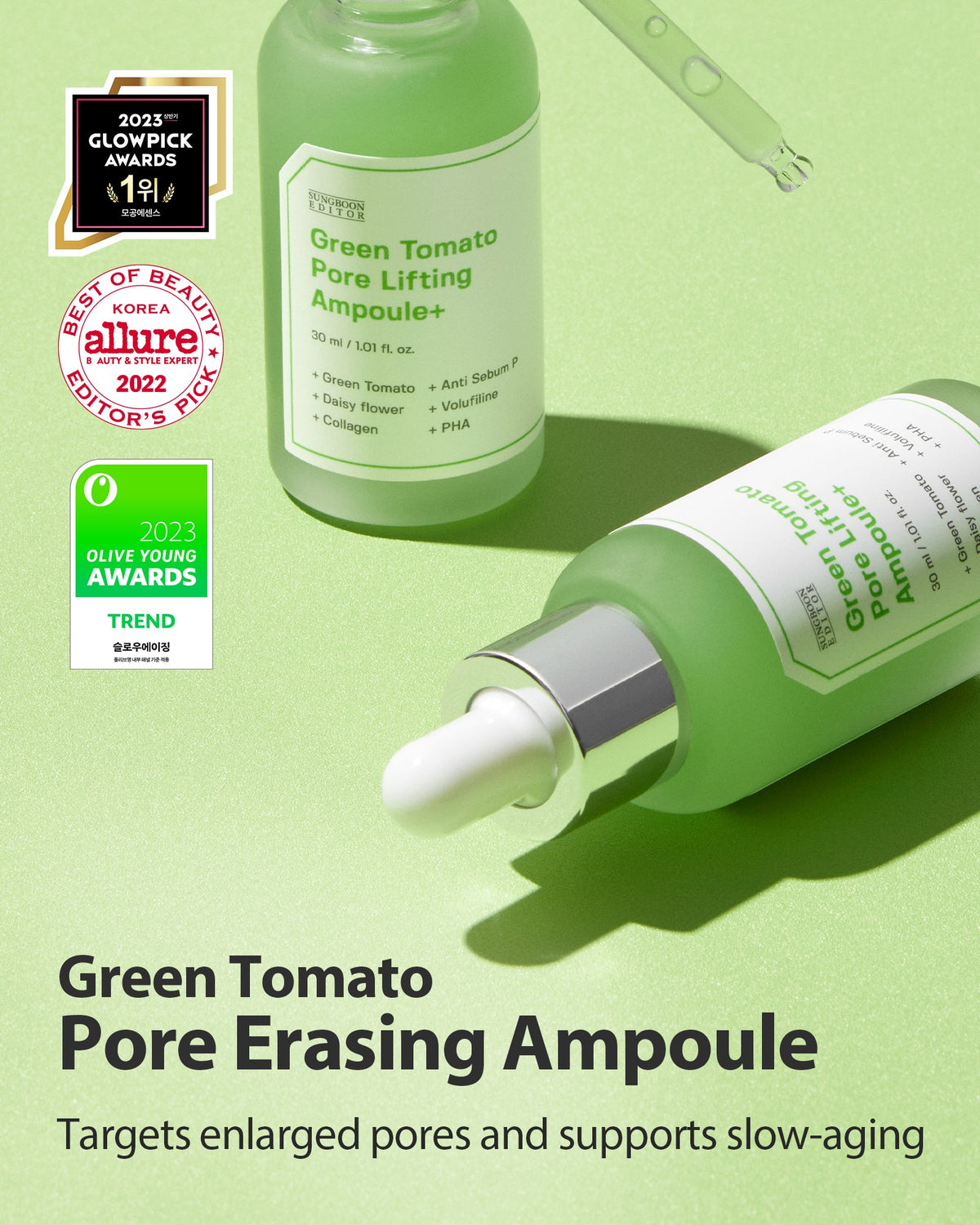 SUNGBOON EDITOR Green Tomato Pore Lifting Ampoule Mask 23g*10pcs — official product image 5